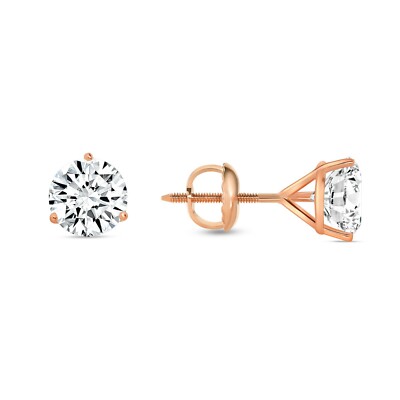 Pre-owned Shine Brite With A Diamond 3.50 Ct Round Cut Earrings Studs Solid Real 14k Rose Gold Screw Back Martini In White/colorless
