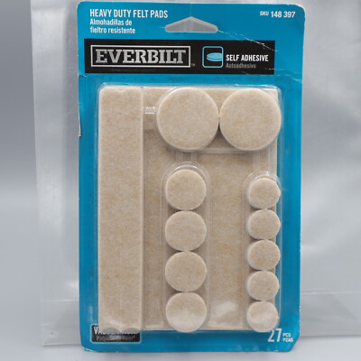 Heavy Duty Felt Pads 27 Assorted Pcs 5 Sizes Everbilt Self Adhesive NOS