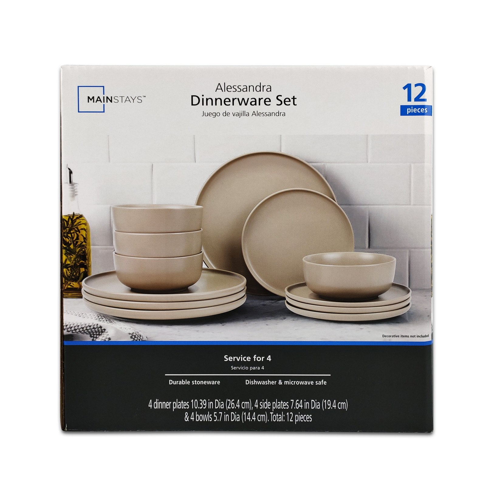 Mainstays Alessandra Brown 12-Piece Stoneware Dinnerware Set