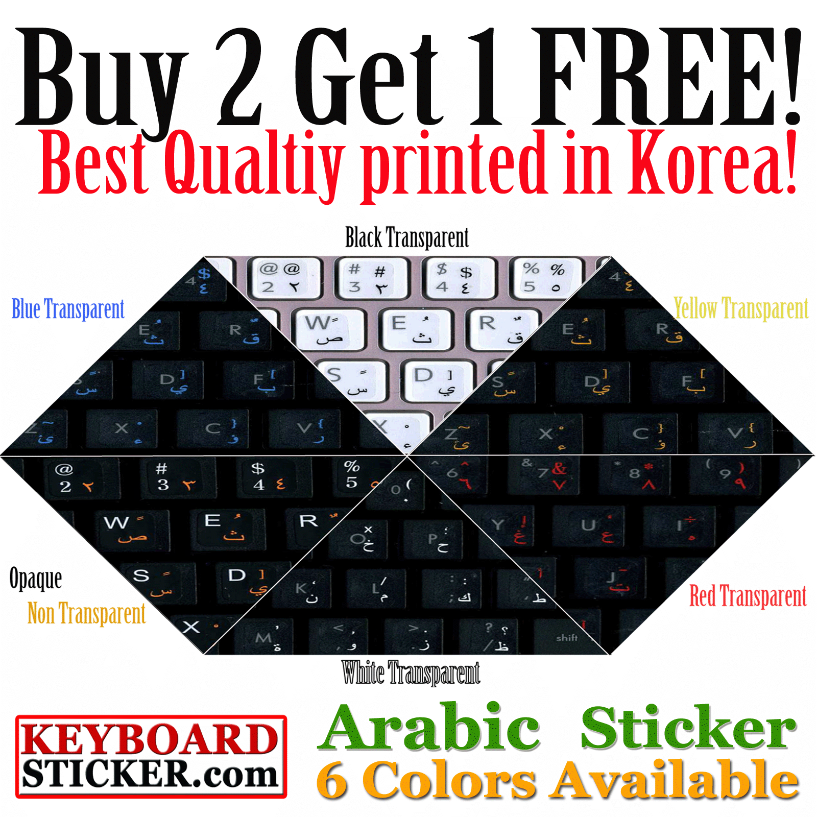 Arabic keyboard sticker 5 colors, best quality Transparent Keyboard Sitkcer Arab