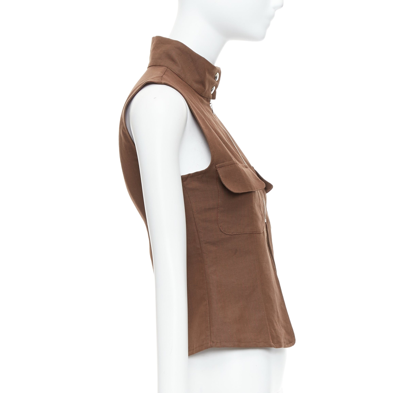 PALOMA WOOL brown linen organic cotton pocketed sleeveless