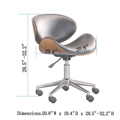 Retro 2-Tone Curved Office Chair Adjustable Height Swivel Rolling Wheels, Padded