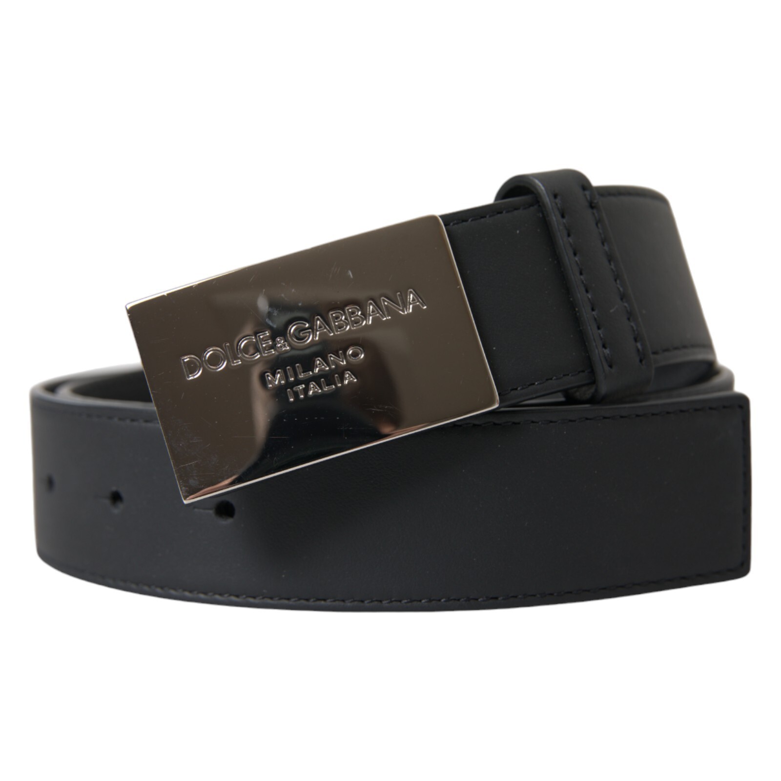 Pre-owned Dolce & Gabbana Belt Black Leather Silver Metal Buckle Men S.80cm / 32in 500usd