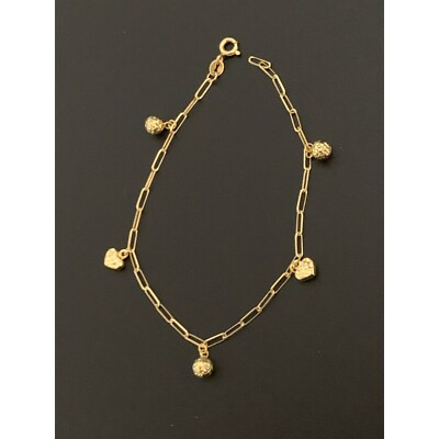 18K Gold Bracelet Paperclips Tiny Links 7.25 in Heart Ball Fine Jewelry 2.21gram
