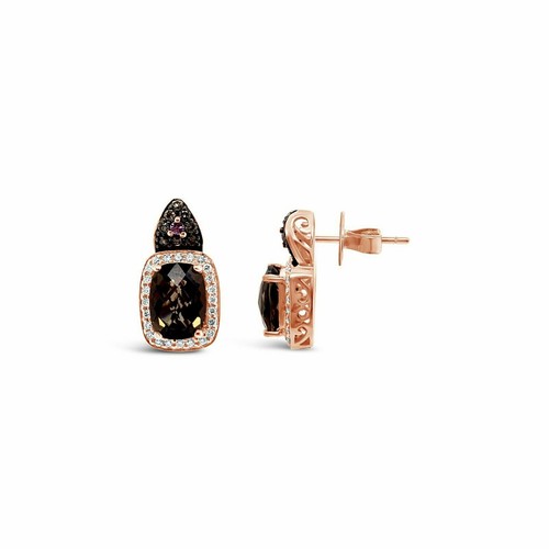 Pre-owned Le Vian Levian 14k Rose Gold Smoky Quartz Chocolate Diamond 2.57 Cts Earrings