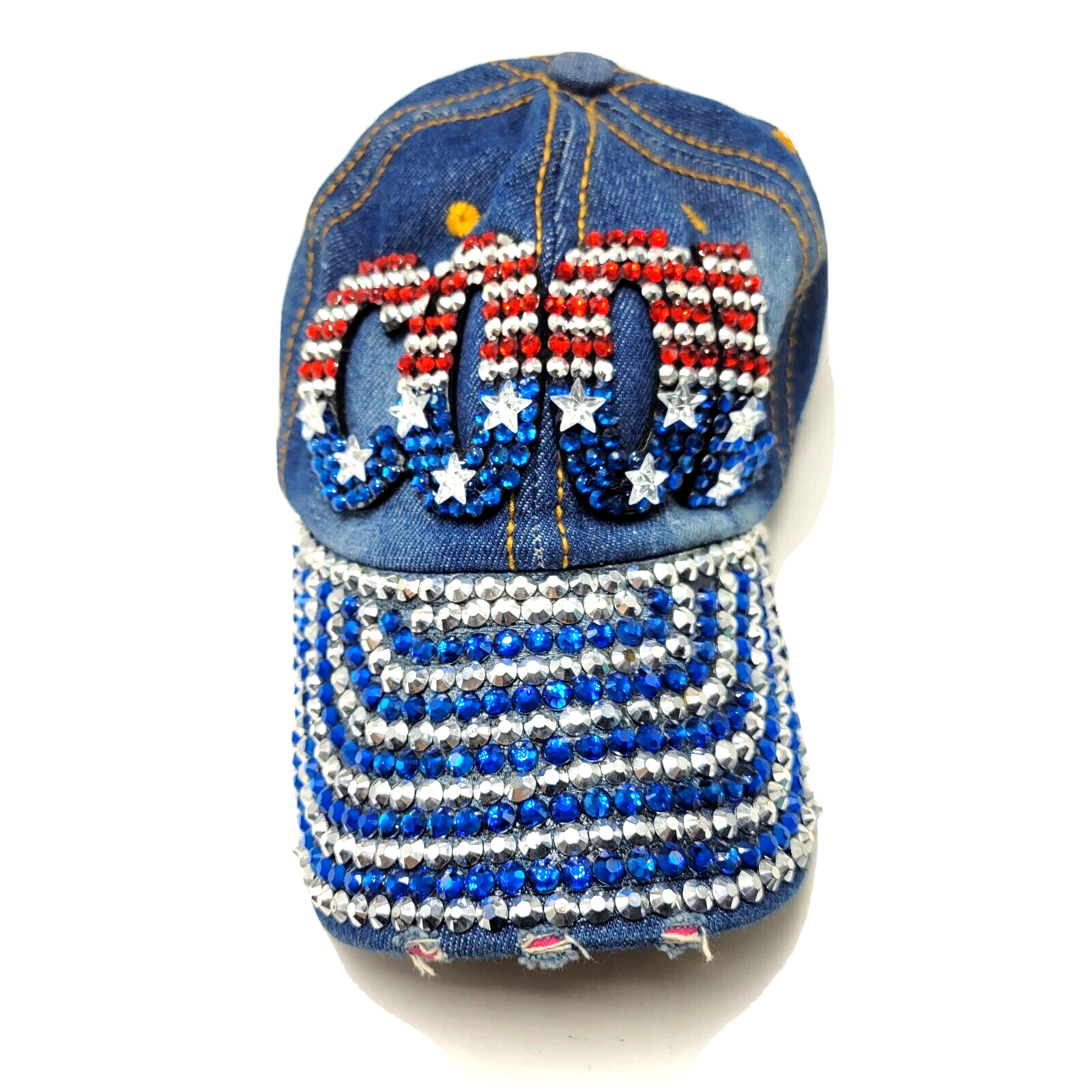 Cool Denim Bling Womens Hat Cap Blue Strapback Distressed  display picture 1