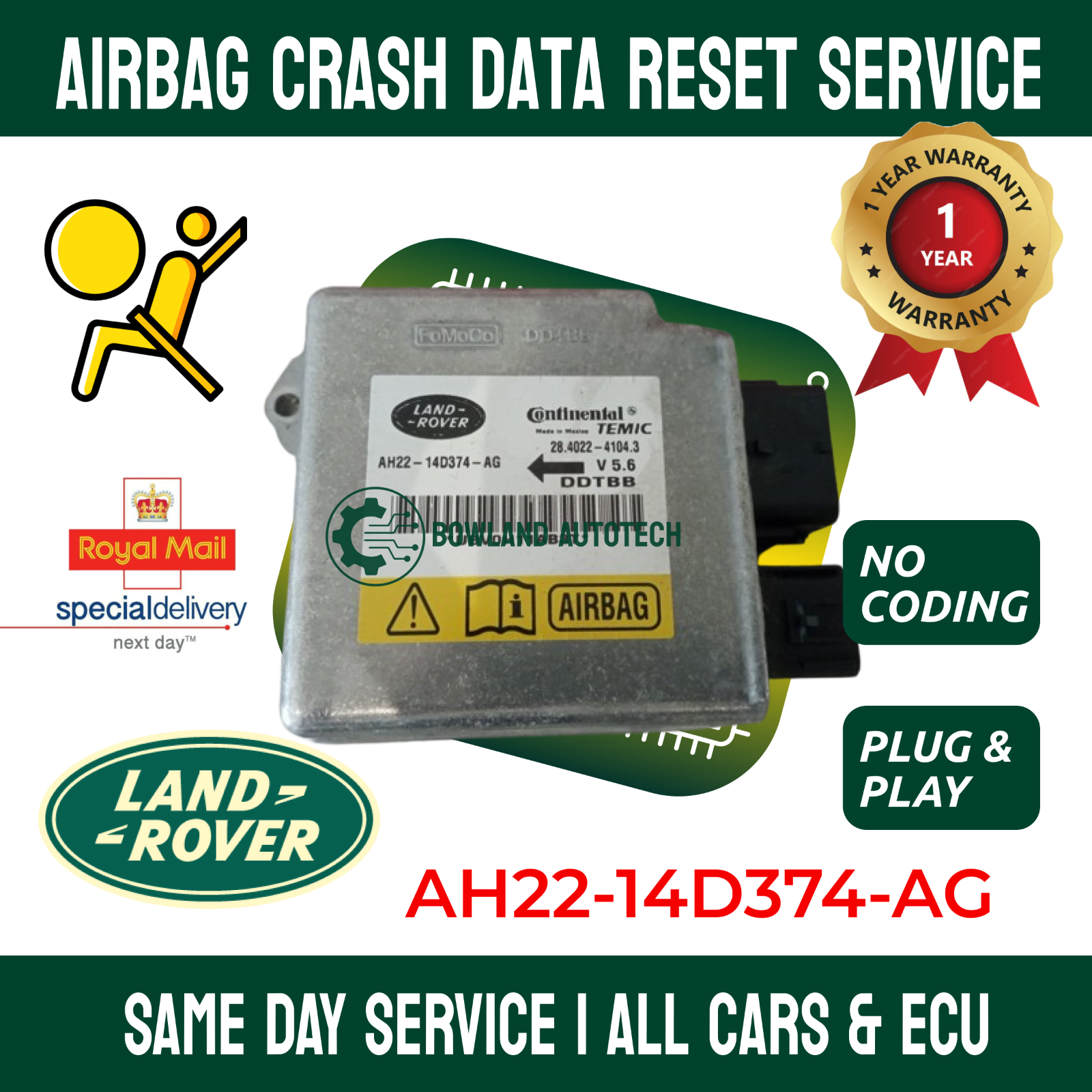 Land Rover Range Rover AH22-14D374-AG Airbag ECU Crash Data Reset Service