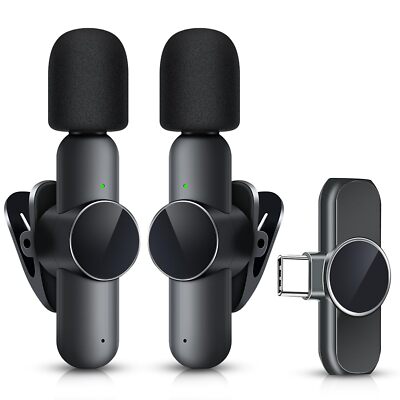 2Pack Mini Wireless Microphone Type C for iPhone 15-16 Android Phone, USB C Tiny