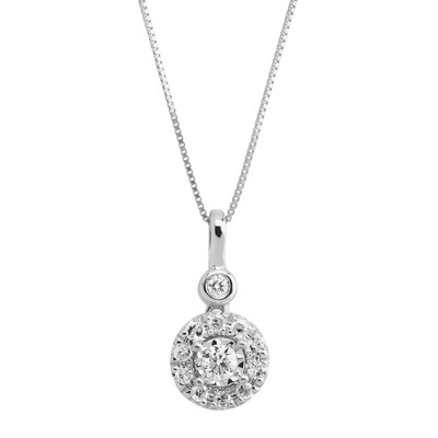 Finecraft 1/4 cttw Diamond Halo Pendant Necklace in 10K White Gold, 18''
