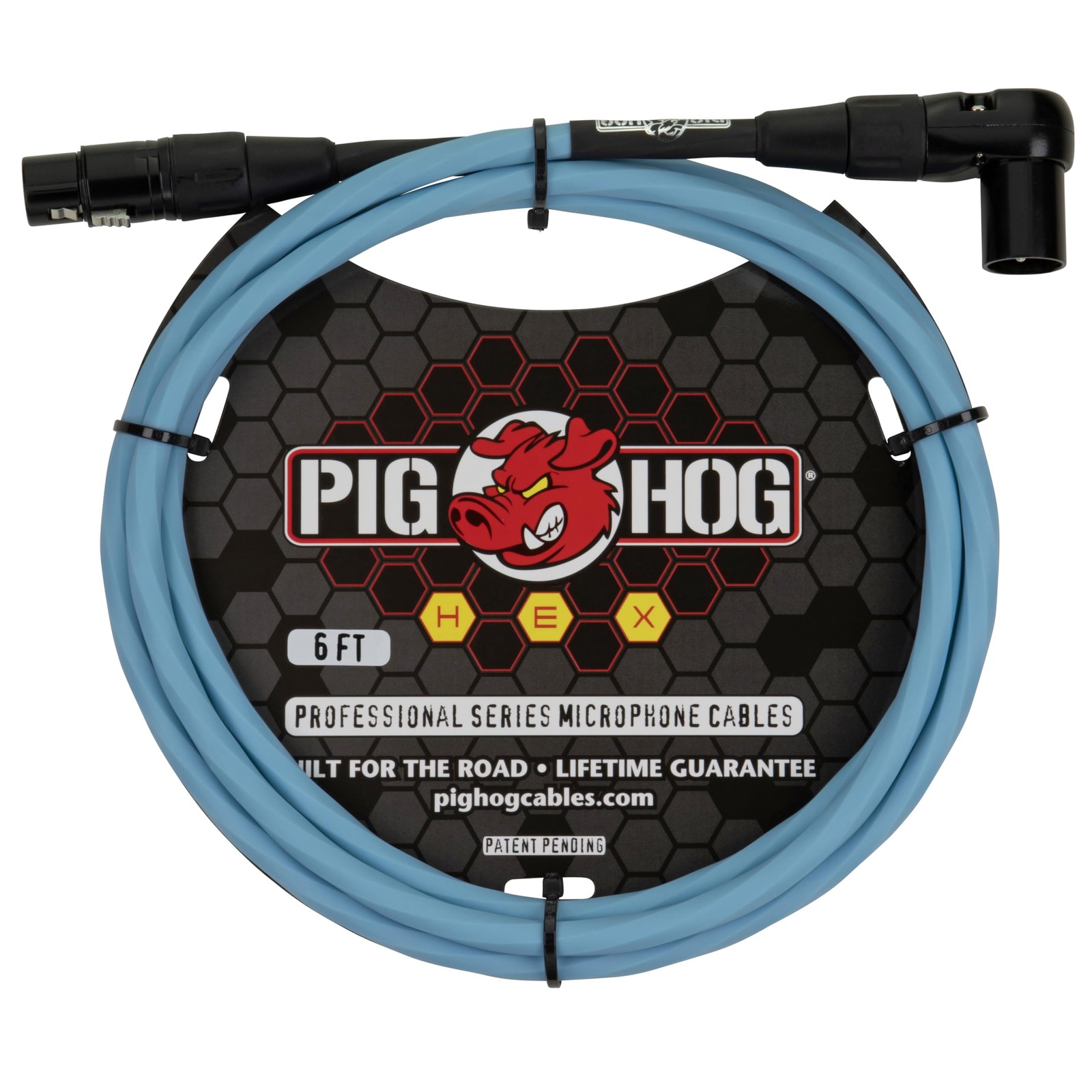 Pig Hog PHMH6DBR Hex Series, 6ft Right Angle Mic Cable, Daphne Blue