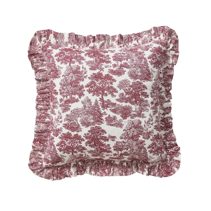18 in X 18 in Red Forest Toile Decorative Pillow