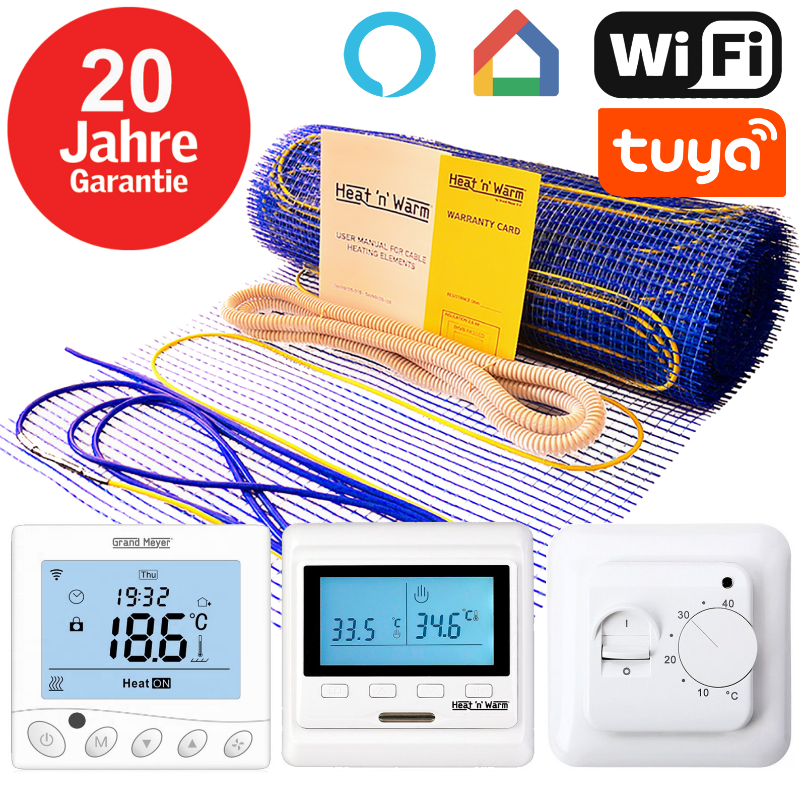 Elektrische Fußbodenheizung 150 W/m² TWIN Bodenheizung elektrisch Fliese Bad Set