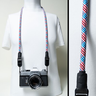 Red, White & Blue Climbing Rope Camera Neck Strap w/ 2x Peak Design Anchors