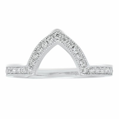 Pre-owned Pucci 0.37ct Round Wedding Bridal Promise Chevron V Shape Stacking Band 14k White Gold In White/colorless