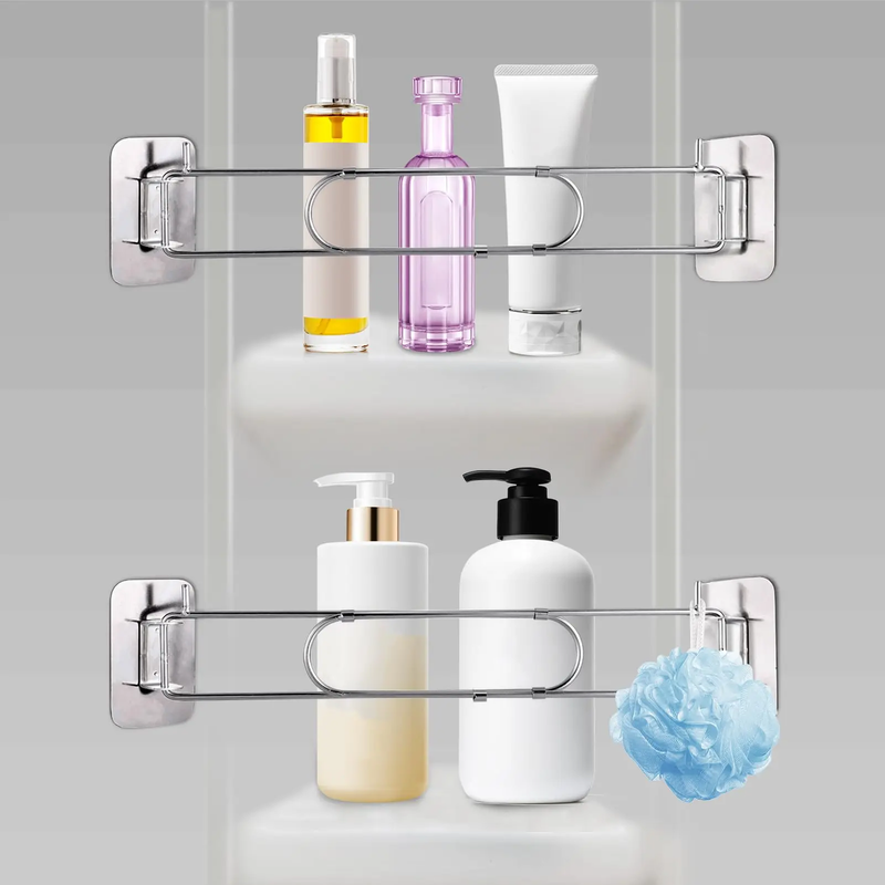 2PCS RV Shower Corner Storage Bar Adjustable Stainless Steel Camper Organizer