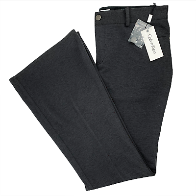Calvin Klein Modern Essentials Womens Pants 10 Charcoal Gray Stretch Flare Leg