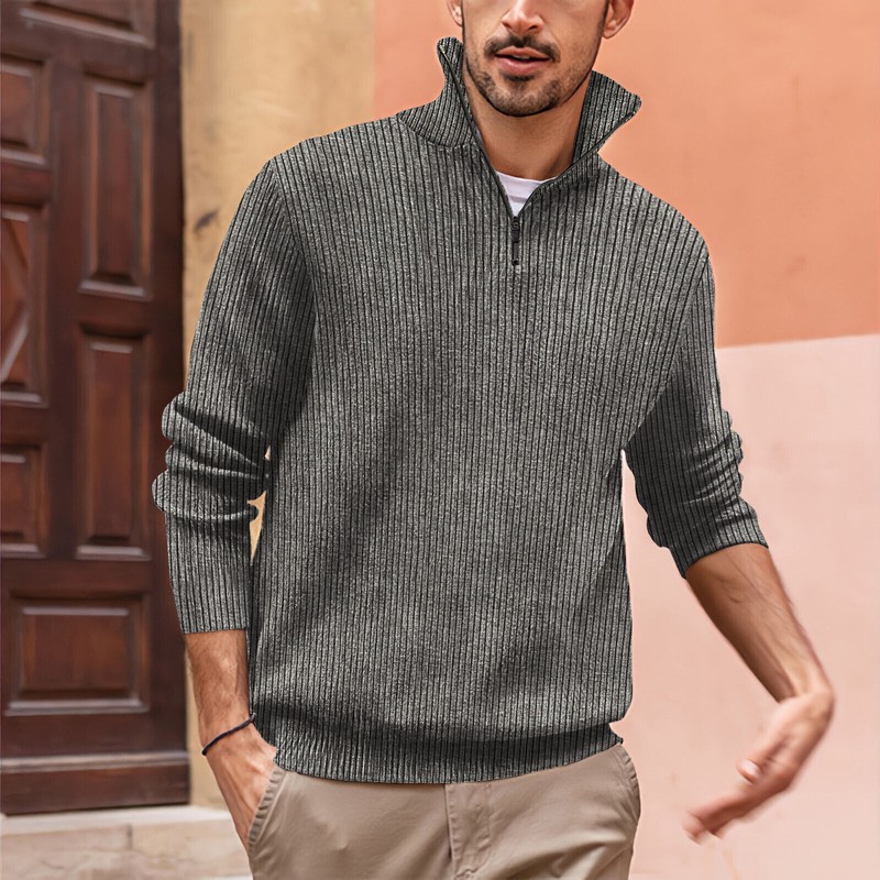 Men's Quarter-zip Turtleneck Sweater Pullover Thicken Mock Neck Knitted Polo US-