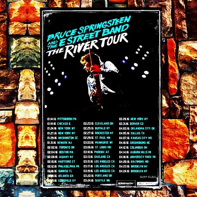 BRUCE SPRINGTEEN AND E STREET BAND THE RIVER TOUR TIN METAL POSTER 12x8 INCH.
