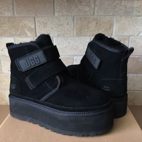 UGG NEUMEL PLATFORM BLACK SUEDE WOOL DOUBLE STRAP ANKLE UGG NEUMEL PLATFORM BLACK SUEDE WOOL DOUBLE STRAP ANKLE