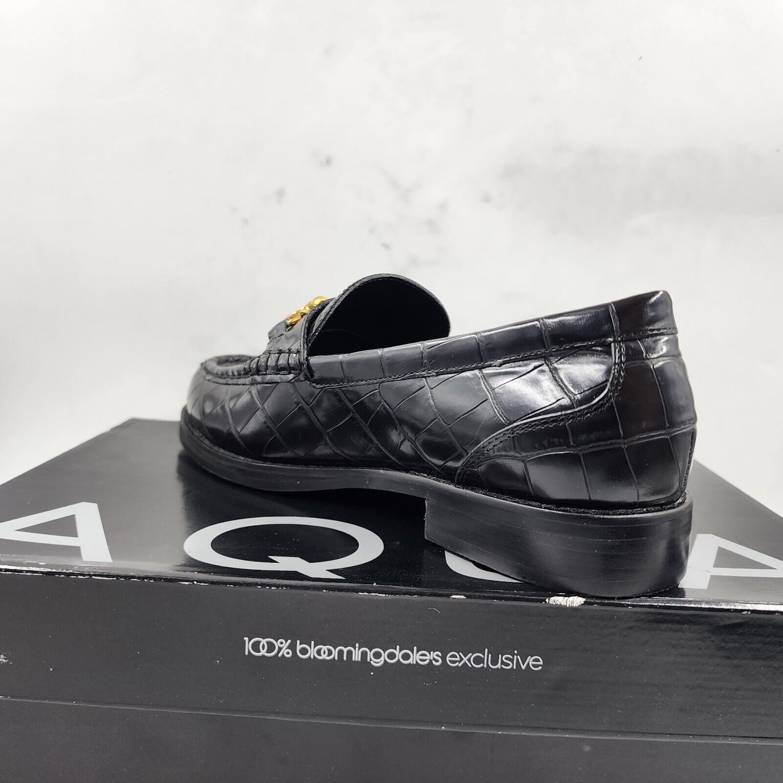 AQUA Perle Croc Embossed Loafers Women's 8M Black Round Moc-Stitch Toe Slip On - Picture 13 of 18
