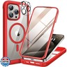 Miracase Magnetic for iPhone 15 Pro Max Case 6.7'' [Compatible with Magsafe] Full-Body Military Drop Proof for iPhone 15 ProMax Case with Built-in 9H Tempered Glass Screen Protector,Red