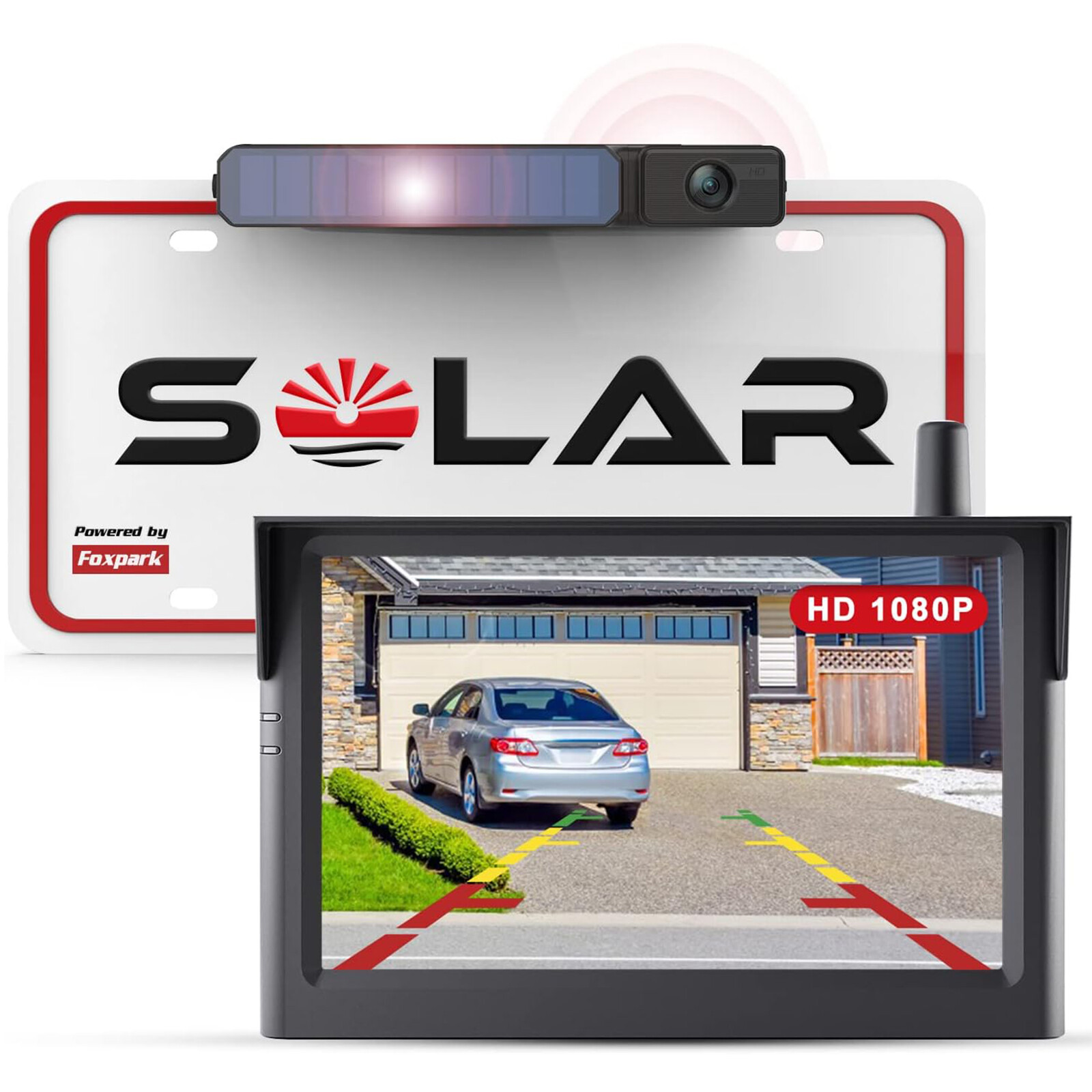 Solar Wireless Backup Camera & 1080P 5'' Monitor Car Truck Van Rear View Systems
