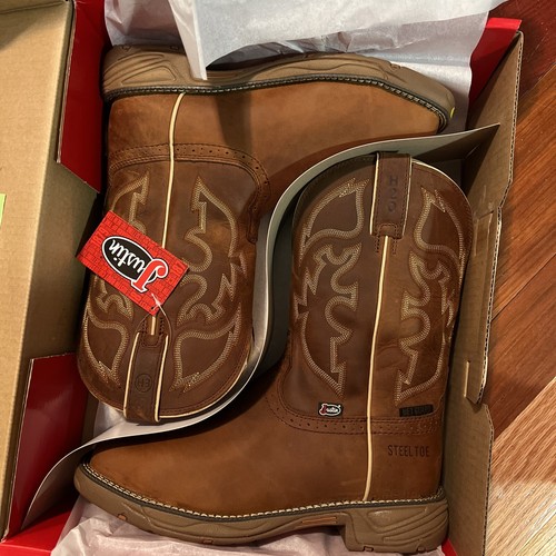 Pre-owned Justin Boots Justin Men's Rush Saddle Tan Cowhide 11” Men's Square Steel Toe Size 9.5d In Brown