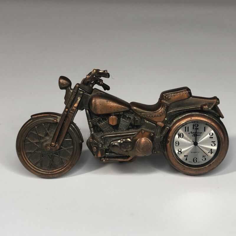 4" Quartz Japan Movement American Biker Motorcycle Gold Brass Mini Clock Harley
