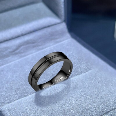 I Love You Stainless Steel Black Sandblasted Rings Wedding Band Rings For Women