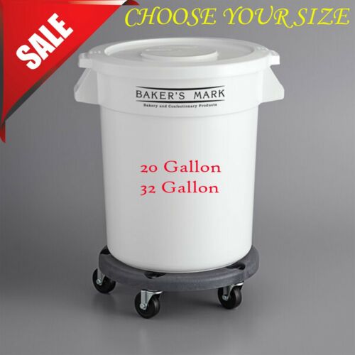 CHOOSE Gallon / Cup Round White Flat Top Mobile Ingredient Storage Bin with Lid