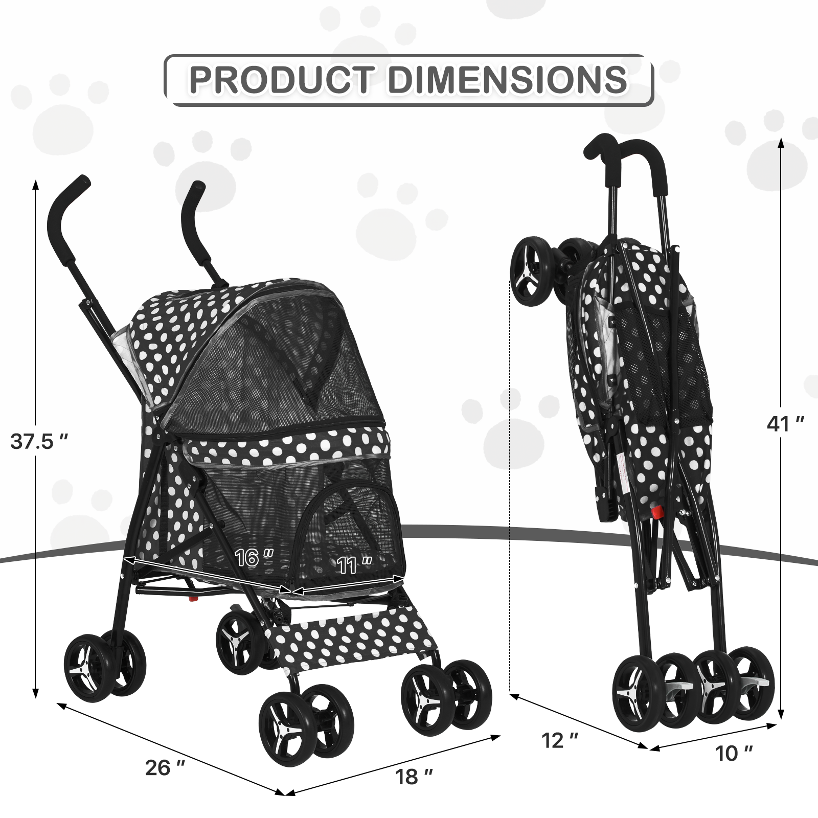 4 Wheels Pet Stroller Foldable Cat Dog Travel Carrier Storage Basket w/Skylight