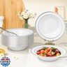 BESTVIP 100 Pack Disposable Plastic Soup Bowls, 12 oz White Dessert Bowls with Silver Rim, Heavy-duty Salad Bowl for Party, Wedding, Dinner, Christmas, Thanksgiving, and Catering