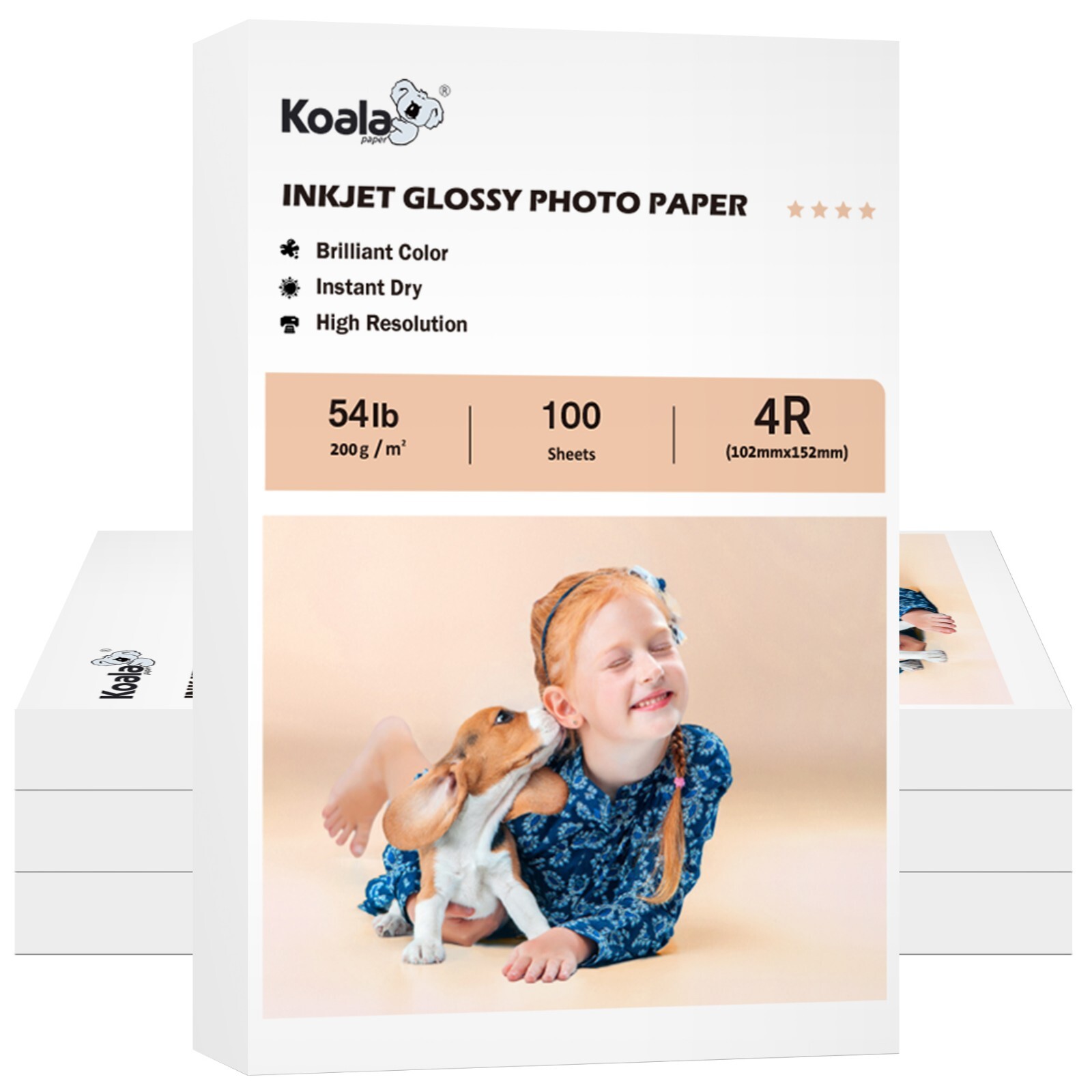 Koala 54lb Premium Glossy Photo Paper 4x6 400 Sheets for Inkjet Printers 6x4 In