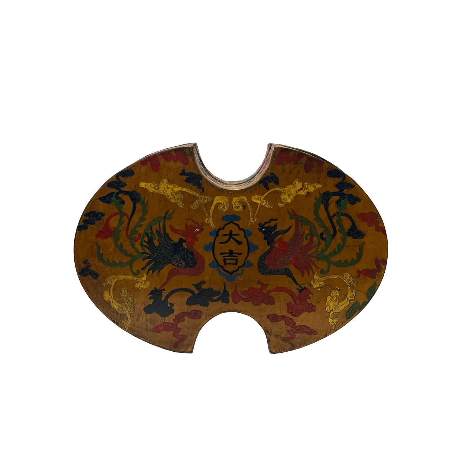 Chinese Distressed Mustard Yellow Phoenix Graphic Oval Shape Box ws3388S Chinese Distressed Mustard Yellow Phoenix Graphic Oval Shape Box ws3388S