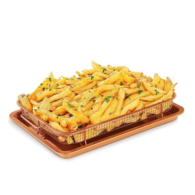 Bakken Swiss Air Fryer Tray,2in1 Nonstick Copper Crisper Air Fry Basket w/Ele...