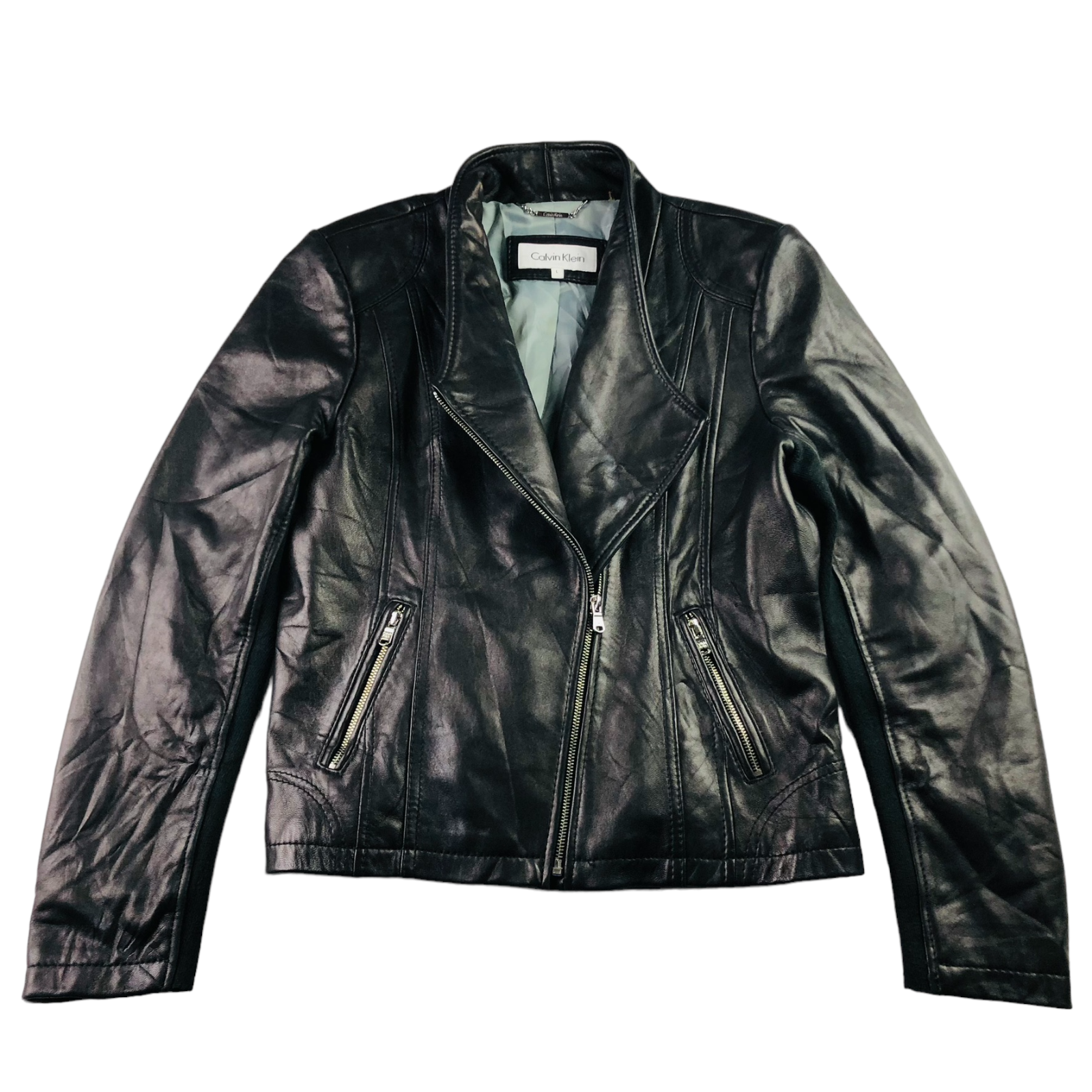 Calvin Klein Women's Genuine Leather Moto Jacket Black Calvin Klein Women's Genuine Leather Moto Jacket Black
