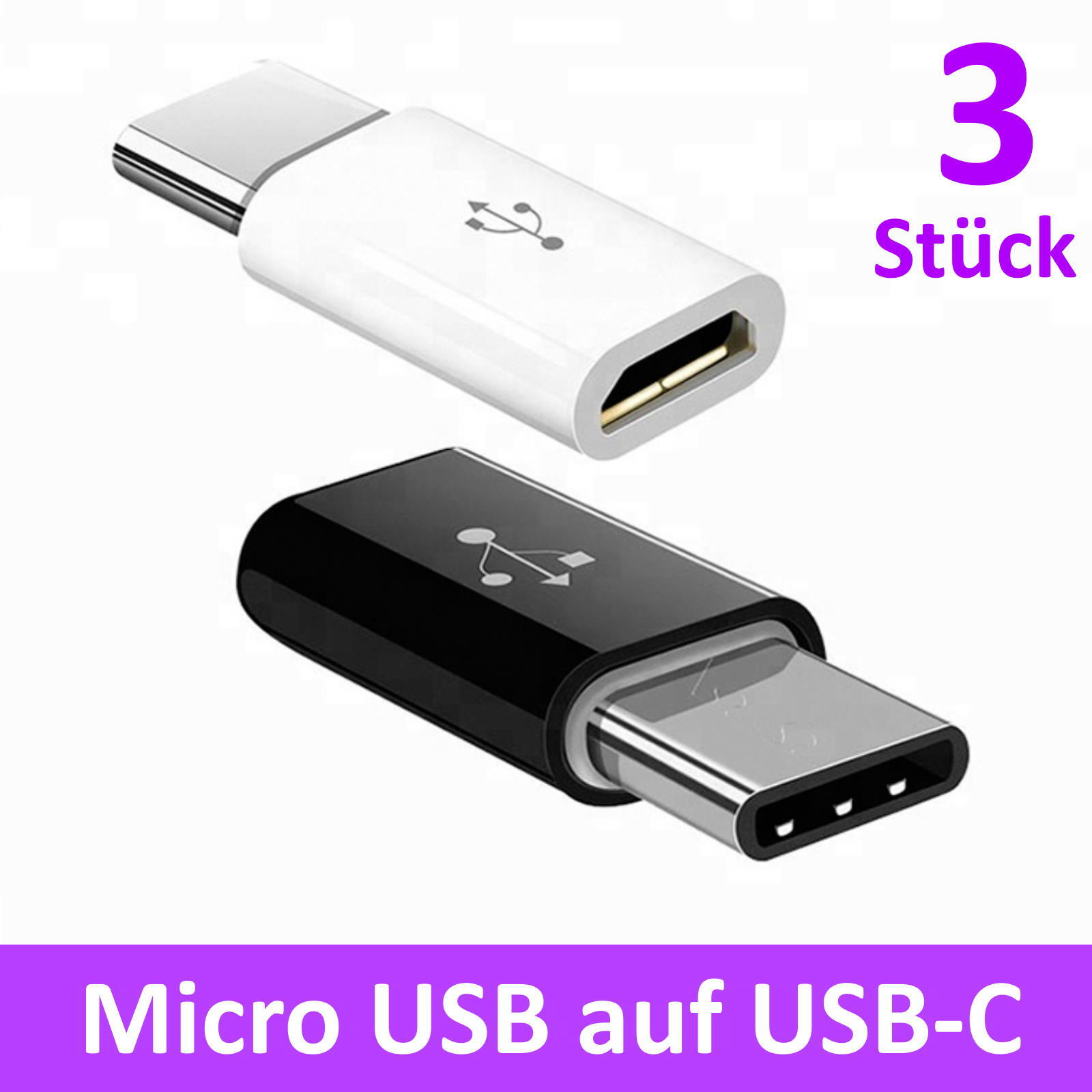 3x Micro USB auf USB C Adapter Ladekabel Datenkabel Samsung Huawei Xiaomi Oppo