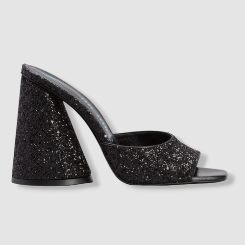Pre-owned Attico $950 The  Women's Black Luz Glitter Mule Sandal Shoes Size 37 Eu/7 Us