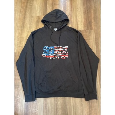Delta Fleece Hoodie Mens 3XL Black American Flag Gun Graphic Pullover Sweatshirt