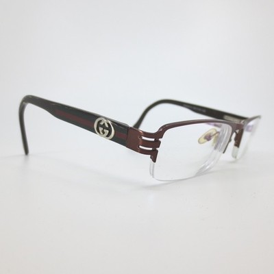 Gucci GG2014 Eyeglasses Burgundy Brown Rectangular Half Rim Interlocking G 50mm
