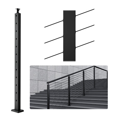 VEVOR Cable Railing Post 42x1x2in 30° Angled Hole Stair Railing Post Black 1Pc