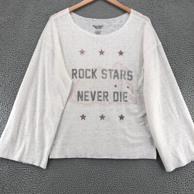 Recycled Karma Sweatshirt Womens Small White Rockstars Never Die Bell Sleeves