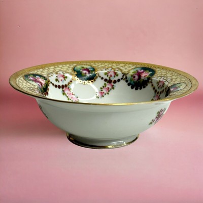 Nippon Hand Painted Pink Peony Gold Moriage Pedestal Bowl 6.5'' Diameter