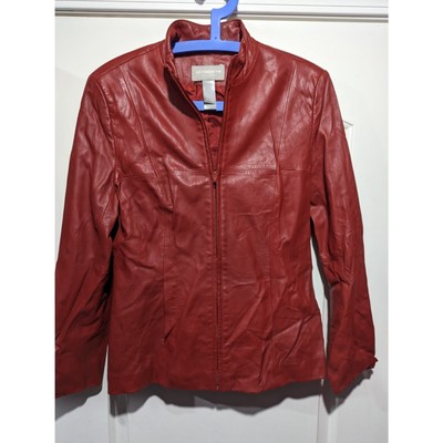Liz Claiborne Womens Red Genuine Leather Collared Full Zipper Jacket Size 10