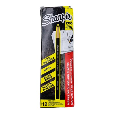 12 Count Sharpie Peel-Off Black China Markers Sharpie Pro Wax Pencil *READ*