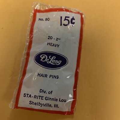Vintage  2'' Hair Pins Bobby Wave Pins DeLong Pack Of 20 NOS no. 80 Heavy