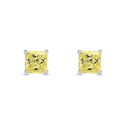 Pre-owned Shine Brite With A Diamond 2 Ct Princess Cut Canary Earrings Studs Solid 14k White Gold Screw Back Basket