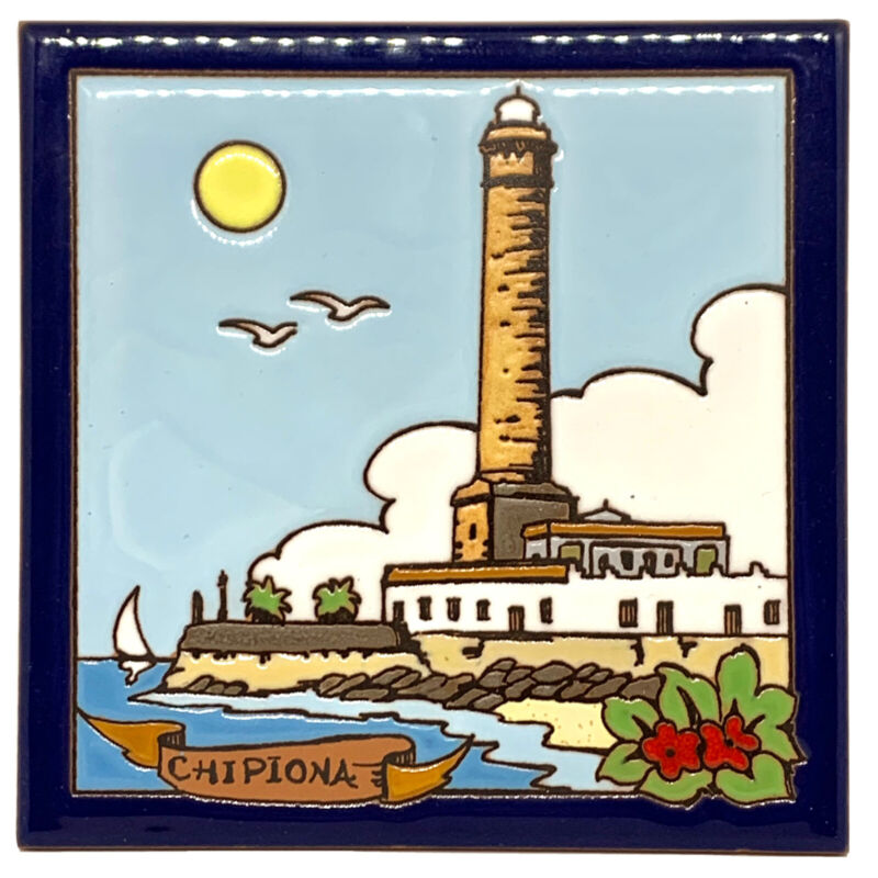 Vintage Lighthouse Ceramic Tile Trivet Wall Art CHIPIONA Spain Approx 6" by 6"