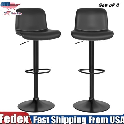 Set of 2 Adjustable Swivel Bar Stools Upholstered Bar Chairs w/Footrest,Backrest