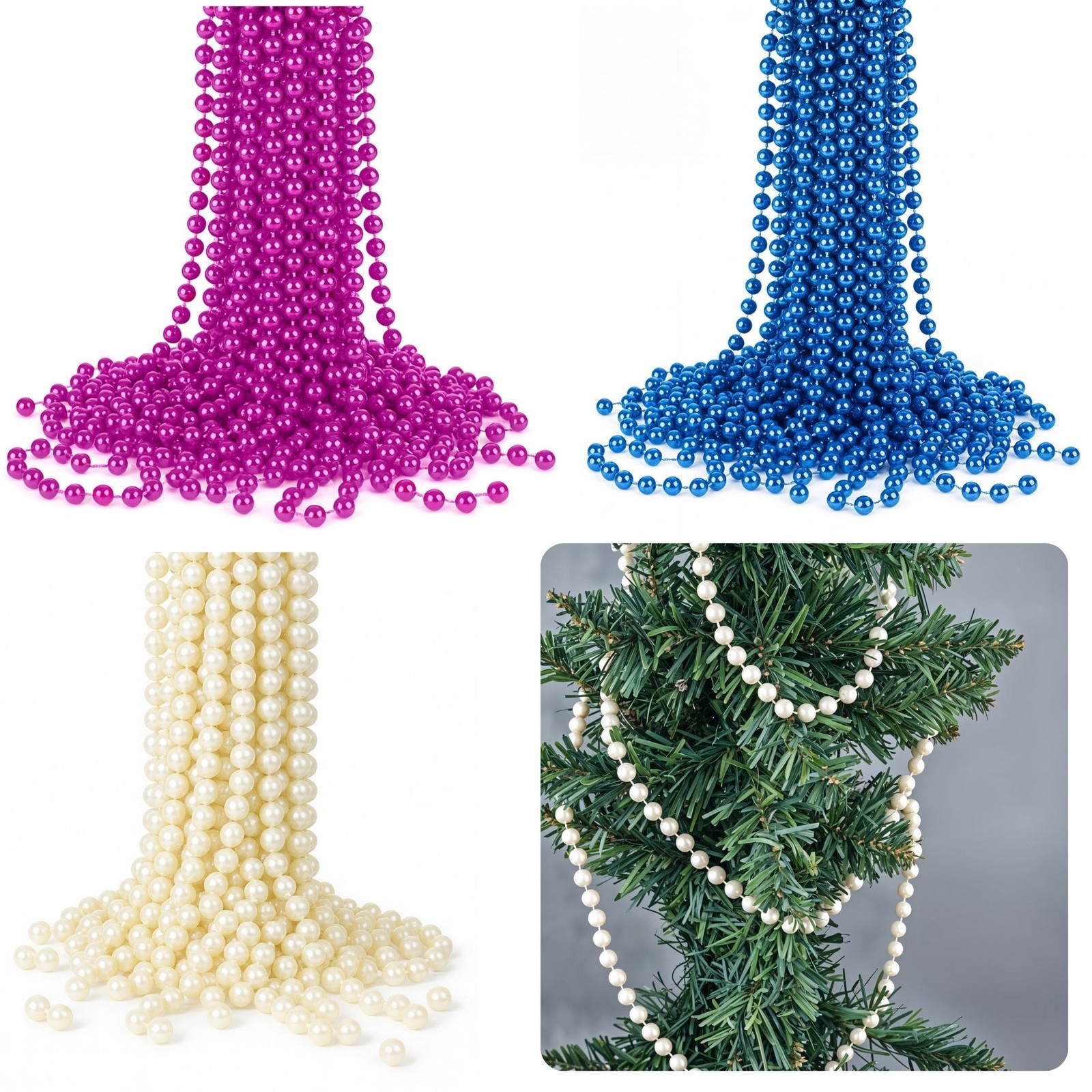 Guirlande Chaîne De Perles De Noël 24ft Décoration Arbre Bleu Rose Blanc Perle